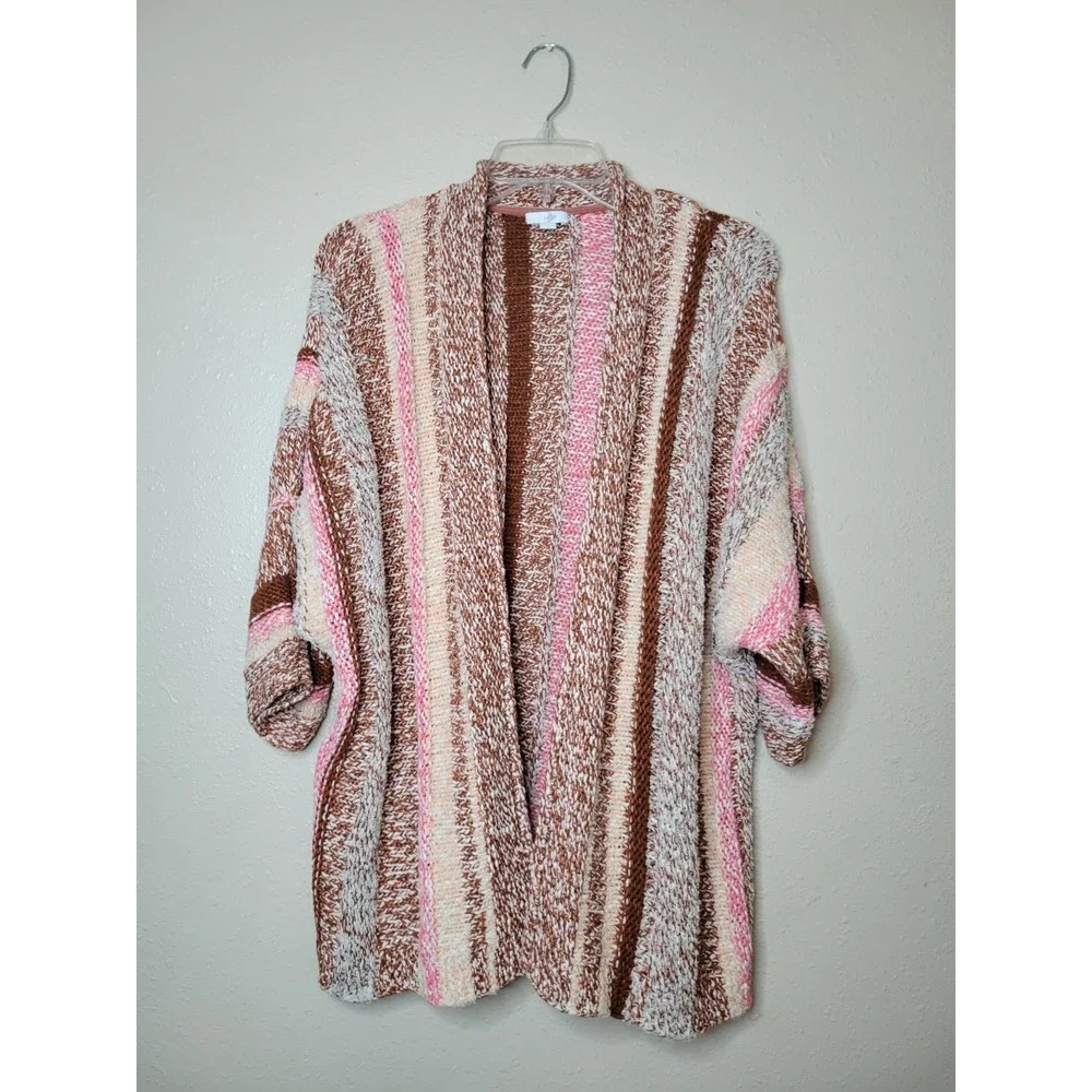 J. Jill Easy Dolman Multi-Colored Striped Open Front Cardigan Size Large - Picture 1 of 9